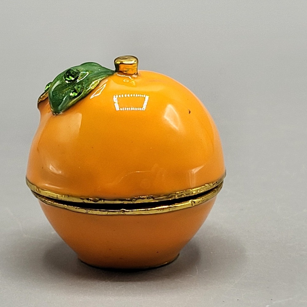 Work of Art Trinket Box Small Enameled Fruit Citrus Orange Home Shelf Decor
